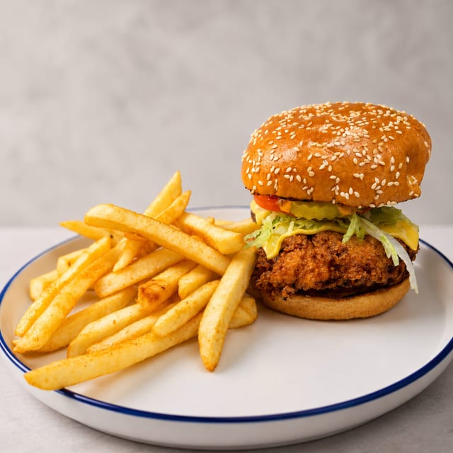 Jumbo Chicken Sandwich w Fries.