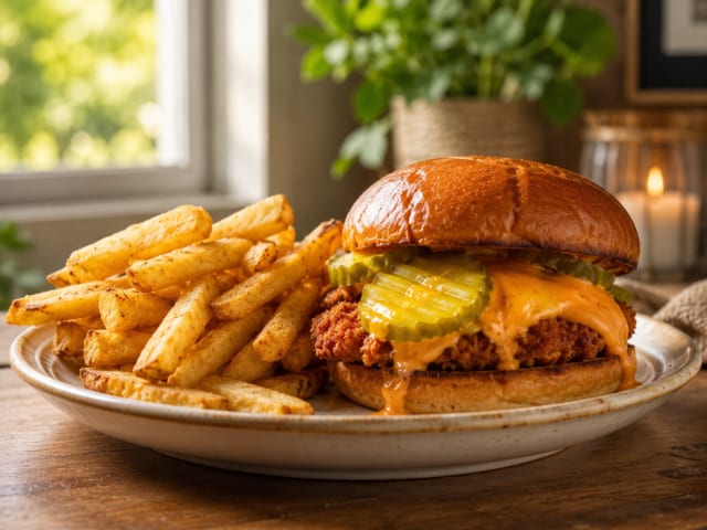 1 Hot Chicken Sandwich w Fries.